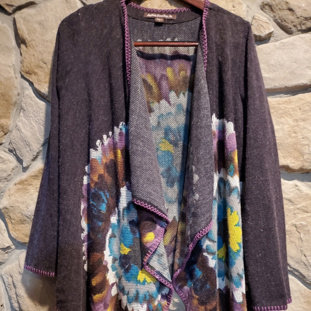 Size Large Beautiful Cardigan- purple with flower design
